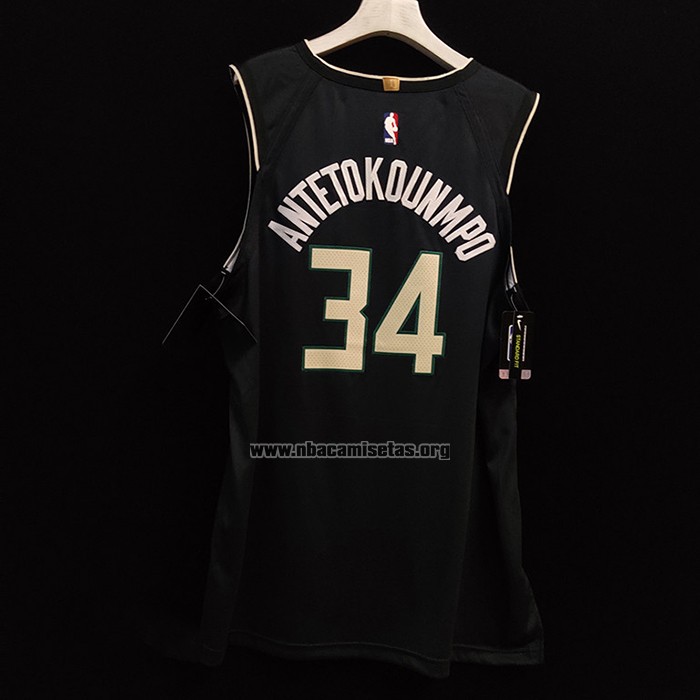 Camiseta Milwaukee Bucks Giannis Antetokounmpo NO 34 Statement Autentico Negro